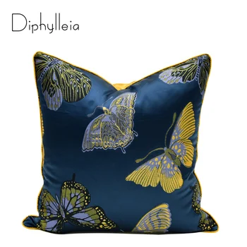 Diphylleia Нова модерна копринена възглавница покритие китайски стил синьо жълта пеперуда жакард хол калъфка Cussin лукс