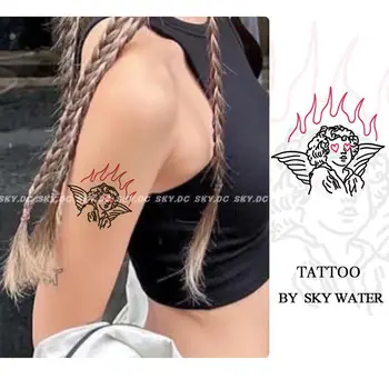 Моден пламък ангел татуировка стикер за жени мъже тяло Y2K Tatoo водоустойчив фестивал аксесоари Стикери за лице 2023 Боядисани лица