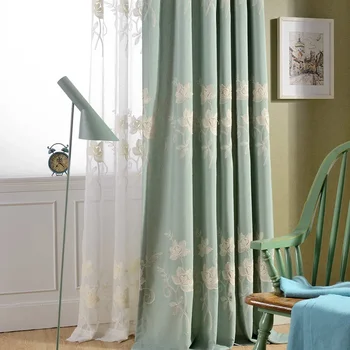 Памучно бельо бродирани високо засенчващи завеси за хол спалня модерен пасторален стил затъмнение прозорец завеса по поръчка