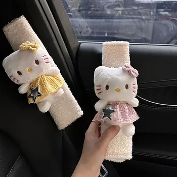 нов Hello Kitty Sanrio предпазен колан протектори за рамото Kawaii аниме сладко момиче сърце плюшени кола декорация карикатура кола аксесоари