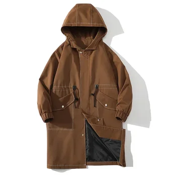 2023 Зимна нова мода Windbreaker Мъжко палто със средна дължина Мъжко яке Loose Hooded Windbreaker