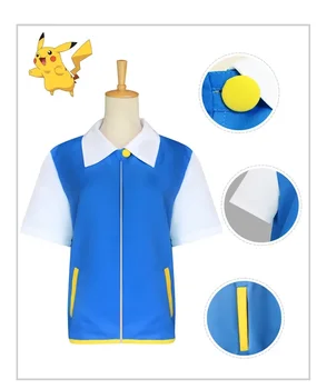 Pokemon анимационен герой Ash Ketchum облекло Детска косплей ръкавица Полиестерно палто за възрастни Аниме костюм Облекло за изпълнение