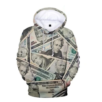 Щатски долар пари 3D печат извънгабаритни жени/мъже сива врана суитчър Harajuku streetwear хип-хоп пуловер качулка яке мъжки анцуг