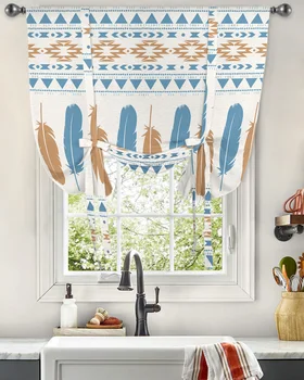 Геометрични етнически ретро перо прозорец завеса за хол Начало декор щори завеси кухня вратовръзка къси завеси
