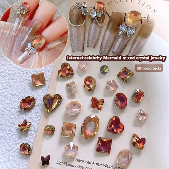 30Pcs/Pack лъскав цвят кристал маникюр кристал посочи дъното диамант бижута есен и зима пеперуда нокти изкуство декор
