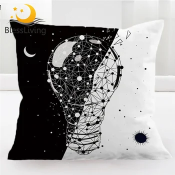 BlessLiving Earth Bulb Cushion Cover Black White Стилен калъф за възглавница Съзвездие Слънце и Луна Housse De Coussin 45x45 декор