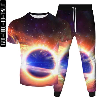 Мъже Дамски Дамски Анцуг Вселена Galaxy Planet Star 3D печат Дрехи Костюм Тениска + Панталони 2бр Комплект Мъжки Над Размер S-6XL
