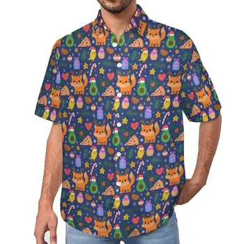 Сладък лисица печат случайни ризи смешно коледна ваканция риза лято улица стил блузи мъжки модел 3XL 4XL