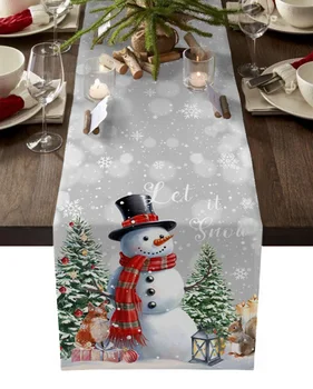 Коледа снежен човек коледно дърво маса бегач памук бельо сватба декор покривка Начало Коледа маса декор маса бегач