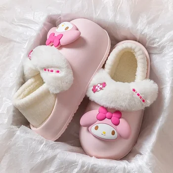 Sanrio Аниме Kawaii Моята мелодия Kuromi против хлъзгане памучни чехли сладък карикатура момиче сърце начало обувки подаръци за момичета