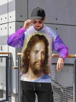 християнството суитчър Исус модел отпечатани кръг врата спортна риза мъже жени дълъг ръкав случайни мъжки Harajuku стил върховете