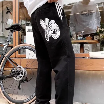 Yohji Yamamoto Y3 мъжки ежедневни панталони японски есен флокиране писмо Y-3 бродирани ластик хлабав прав крак панталони