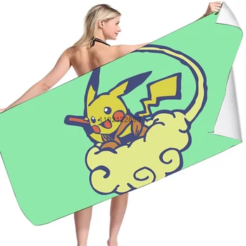 75x150 Pokemon плажна кърпа Kid супер мека полиестерна кърпа за басейн аниме Kawaii Pikachu Седнете на облак кърпа за къпане за деца