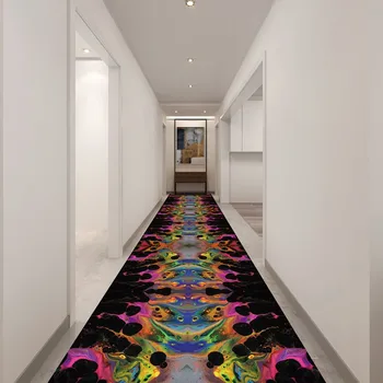 Reese лоби килими дълги килими коридор Начало Хелоуин декор коридор пътека абстрактен акрил пръски модел подобен на неонов пламък