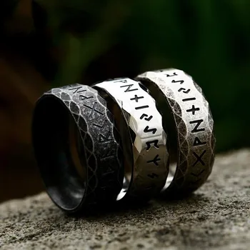 Нова неръждаема стомана мода мъже и жени пръстени бижута европейски и американски викинг руна реколта прост титан стомана пръстен