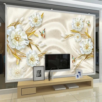 Персонализирана стенопис тапет елегантни бижута цветя 3D релеф снимка стена живопис хол телевизор диван фон стена дома декор