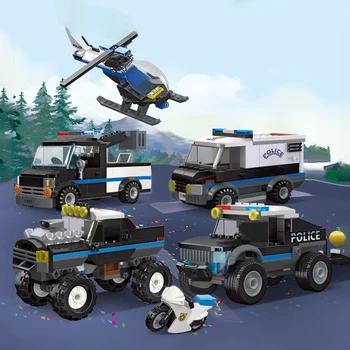 Градска полиция спасителни превозни средства серия строителни блокове SWAT патрул SUV кола хеликоптер модел тухли детски коледни играчки подаръци