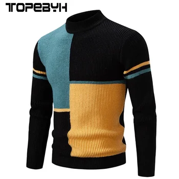 Висококачествени мъжки нови есенни и зимни случайни топли врата пуловер плета пуловер пуловер
