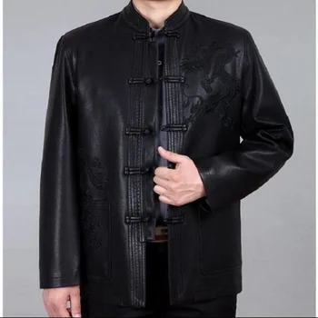 китайски стил мъжко кожено палто мъжко облекло хлабав бродерия палта размер M-4Xl Tang костюм Chinoiserie якета връхни дрехи марка