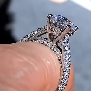 Solid 14K бяло злато жени сватбено тържество годишнина годежен пръстен 1 2 3 4 5 карата кръг Moissanite диамантен пръстен луксозен модерен