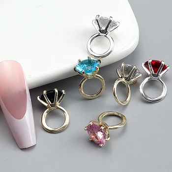 1pair диамантен пръстен нокти чар 3D кръг ясно циркон колоритен голям диамантен пръстен нокти съвети дизайн DIY луксозни лъскави нокти