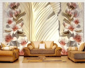 wellyu Персонализиран тапет 3d стенопис Обои перо цвете релеф хол спалня стерео телевизор тапети домашен декор papel de parede