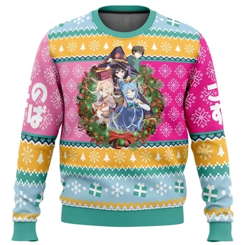 2024 Нов коледен пуловер Konosuba за мъже Грозен пуловер за подарък на Дядо Коледа 3D суитчър прекрасен есенен връх