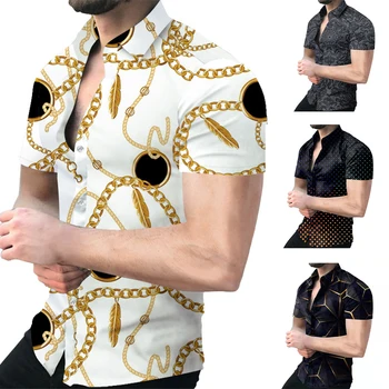 2023 Нова висококачествена хавайска барокова класика Стил къс ръкав 3D принтирана мъжка риза