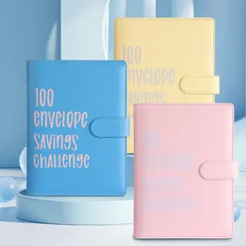 Macaron Color 100 плик предизвикателство свързващо вещество PU кожа за многократна употреба A5 спестявания класьор планировчик лесно и забавно хлабав лист бюджет книга