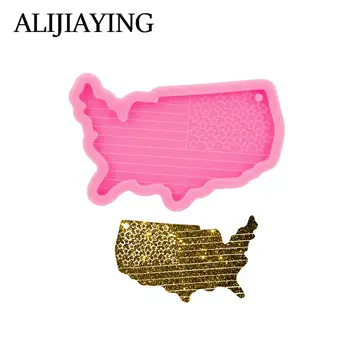 DY0293 Гланцова карта на флага на САЩ Форми за ключодържател, силиконови форми за епоксидна смола DIY фондан шоколадов молд за правене на бар бонбони 
