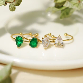 WILD & БЕЗПЛАТНО Реколта луксозни зелени циркон пръстени от неръждаема стомана за жени прости 18K позлатени шик бижута водоустойчив