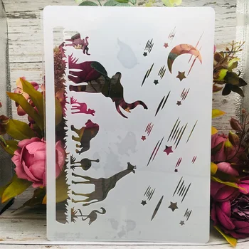 A4 29см Лунен метеор слон жираф DIY наслояване шаблони стена живопис скрапбук оцветяване щамповане албум декоративен шаблон