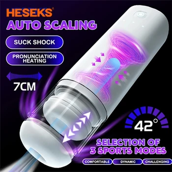 HESEKS Мъже Двойна автоматична телескопична смучене мастурбиране играчки мъжки отопление гласова подкрепа вагина възрастни играчки за мъже