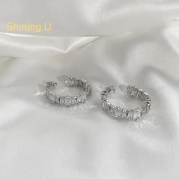 Блестящ U S925 Сребърен пълен циркон скъпоценни камъни Arcuate Stud обеци за жени фини бижута сватба годишнина