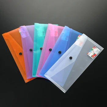 6 бр. Пластмасова чанта за файлове Комплект A6 Ясни папки с пликове Чанта за съхранение на документи Цветни студенти хартиена опаковка чанта файл папка