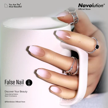 Navolution 24Pcs / Set DIY маникюр носими фалшиви нокти преса на подвижни завършени нокти балет квадратна глава бадем кратко