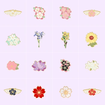 Дропшипинг цвете серия емайл щифтове розов бял черешов цвят Сакура брошки чанта ревера щифтове значка бижута подарък за приятел