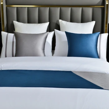 Мек минималистичен цвят блокиране легло флаг легло бегач сватбена стая хотел начало декорация легло опашка кърпа кожата приятелски калъфка