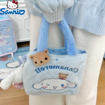 Sanrio New Kawaii Kuromi Cinnamoroll My Melody Pochacco Hangyodon Plush Cartoon Leisure Shoulder Bag Fashion Plushies Handbag