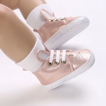 Новородени бебешки обувки Мода за момичета Ежедневни спортни обувки Розови бебешки меки обувки за ходене 0-18M First Walker