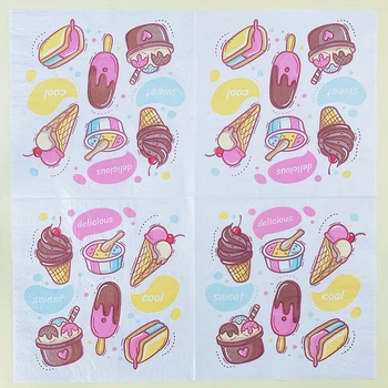 Сладолед отпечатани салфетки сладолед шарени цветни хартиени салфетки за еднократна употреба десерт мляко чай храна за вкъщи Placemat хартия 20pcs