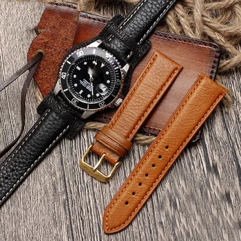 Гривна от естествена кожа 18mm 20mm 22mm каишка за часовник С мат ръчни часовницилента ръчно изработени кожени ленти за часовници прост черен колан