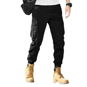 Мъжки памучни торбести карго панталони пълна дължина работа гащеризони случайни джогъри хип-хоп японски streetwear плюс размер 28-38