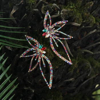 JIJIAWENHUA Преувеличени метални кристални цветни обеци Сватбен банкет Луксозни бижута Дамски чар Аксесоари