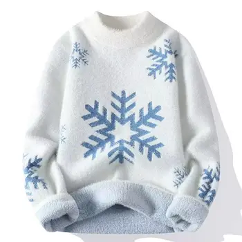 Половин пуловер с висока яка за мъже с плюшен и дебел имитация на пуловер от кадифе от норка за защита от топлина плетен пуловер мъже