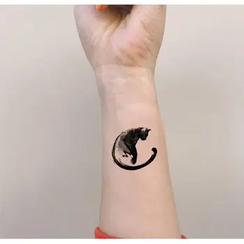 Акварел черна котка животински татуировка стикер сладък водоустойчива ръка фалшиви татуировки Tatoo Tatto фестивал аксесоари hotwife на едро