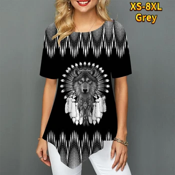 Индийска тениска с щампа на вълк Дамска тениска Мода Тениски с животински принт Летни ежедневни дрехи къси Sl XS-8XL Y2K