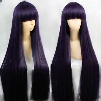 Безплатна доставка Inu x Boku 100cm тъмно лилава права перука Shirakiin Ririchiyo Cosplay