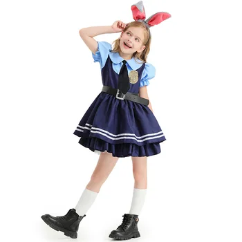 Детски момичета карикатура животински заек полиция ченгета рокля вратовръзка шапки комплект деца Хелоуин косплей костюми ролева игра облекло