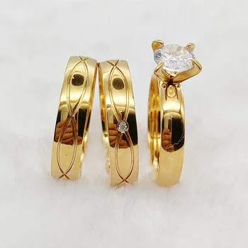Сватбени годежни пръстени Комплект 3бр Дизайнер Western Lover's 24k Gold Filled Promise Двойки Пръстен Бижута Жени bijoux pour femme